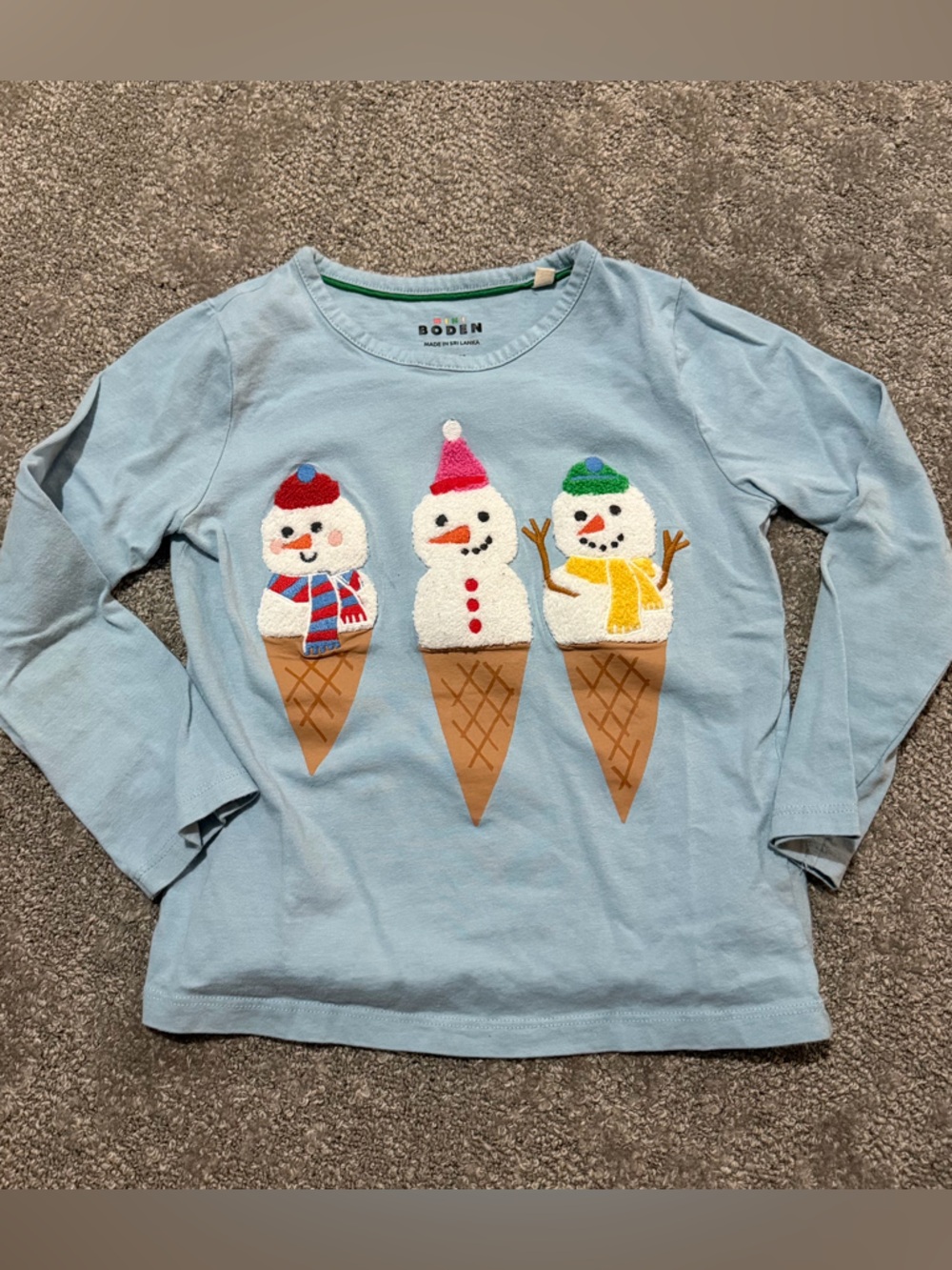 Mini Biden winter snowmen ice cream cones size 5-6 long sleeve shirt blue